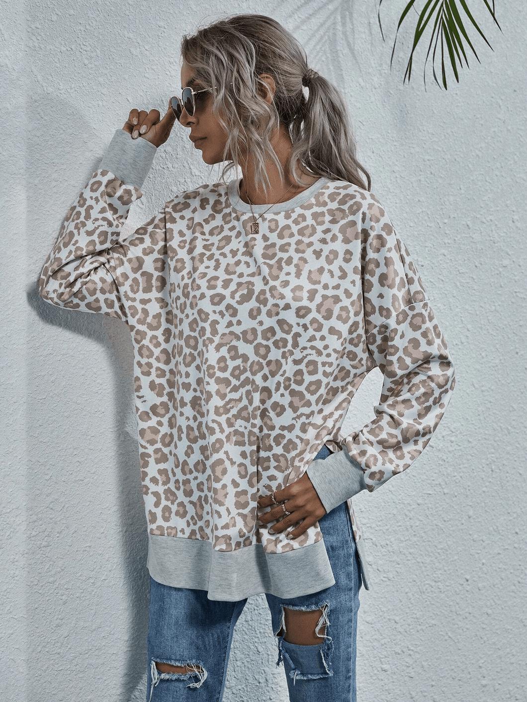 Animal Blush Print Open Side Hem Sweater