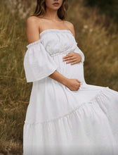 White Off Shoulder Maternity Maxi Dress