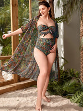 Maternity Strapless Floral One Piece with matching Kimono - Black