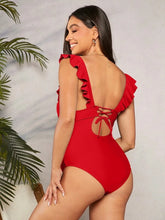 Maternity Ruffled One Piece - Red