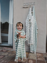 The Wilderness Green & White Stripe Turkish Poncho