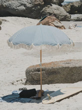 Blue & White Striped Fringe Premium Umbrella