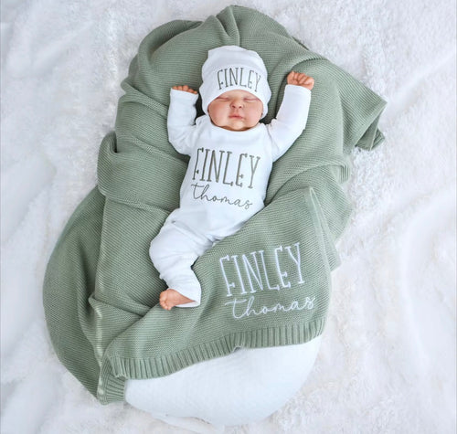 Custom Baby Romper & Cotton Blanket Set