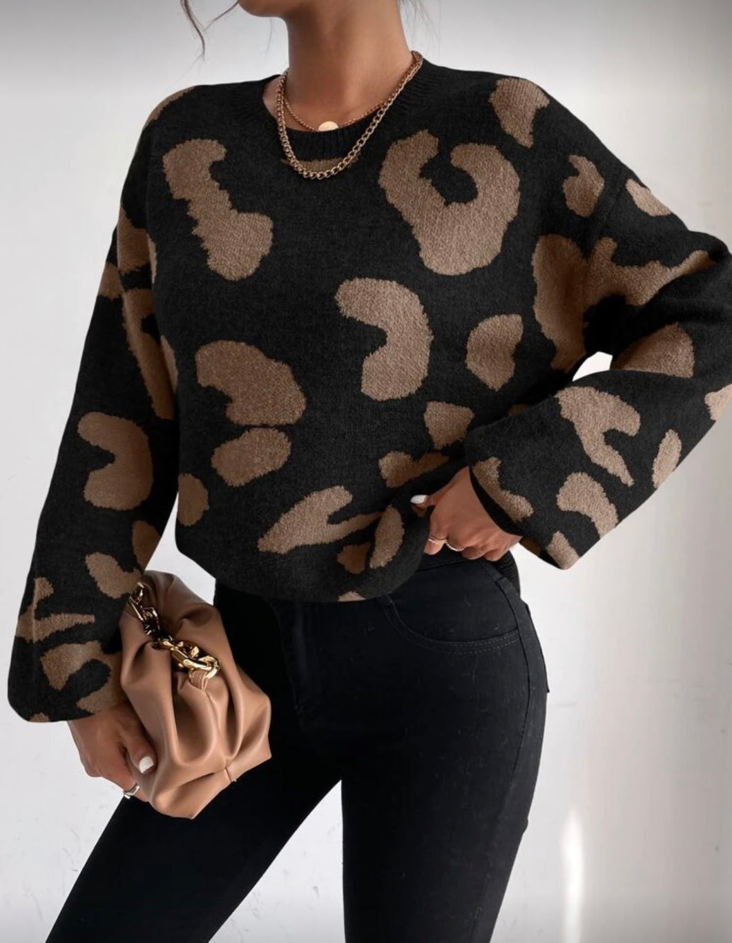 Leopard Bell Sleeve Cardigan - Chocolate
