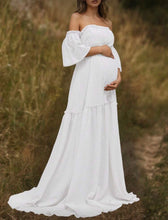 White Off Shoulder Maternity Maxi Dress