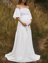 White Off Shoulder Maternity Maxi Dress