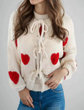 Sweetheart Tie Cardi - Cream/Red