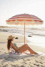 Rust & White Striped Fringe Premium Umbrella