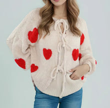 Sweetheart Tie Cardi - Cream/Red