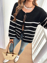Tie Cardi - Black/ White Stripe