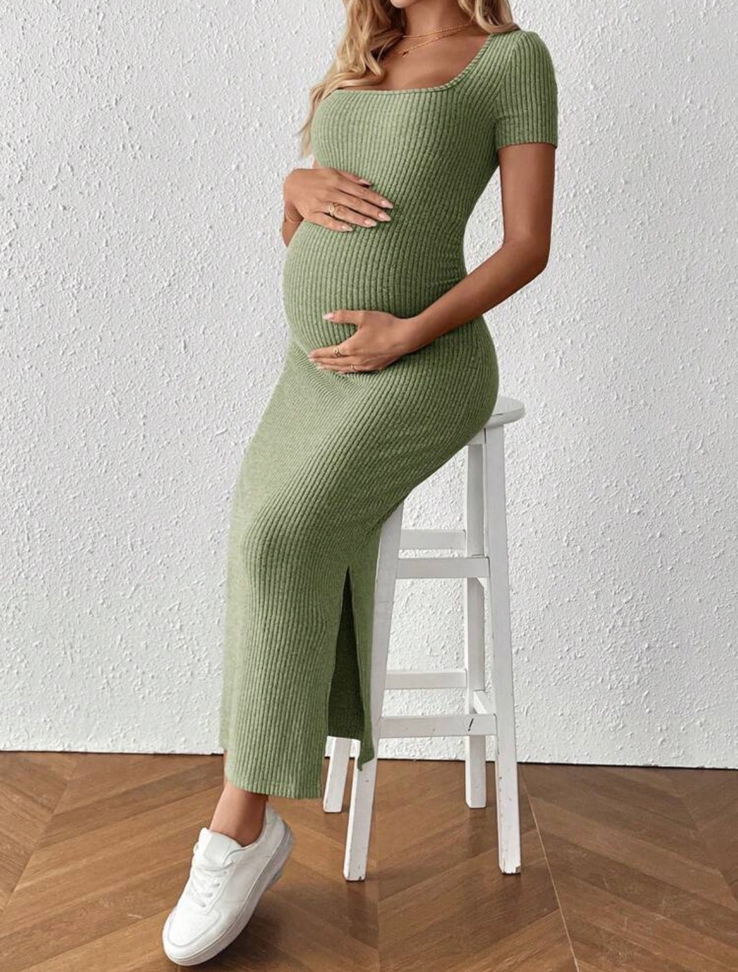 Maternity Pistachio Split Bodycon Dress