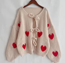 Sweetheart Tie Cardi - Cream/Red