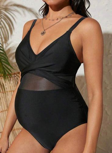 Maternity Wrap Contrast One Piece - Black