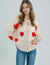 Sweetheart Tie Cardi - Cream/Red
