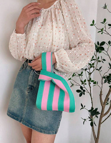 Striped Knit Tote - Pink/Green