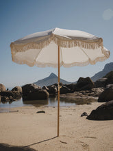 Sage Green & White Striped Fringe Premium Umbrella