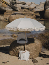 Sage Green & White Striped Fringe Premium Umbrella