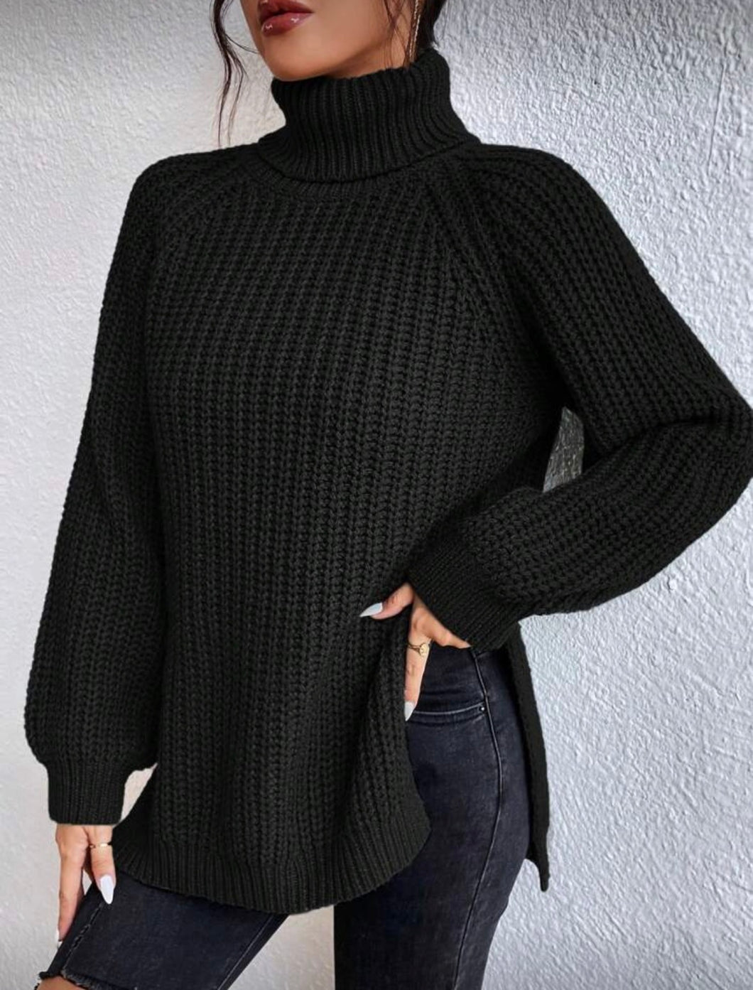 Drop Shoulder Frenchy Sweater - Black