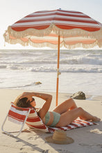 Rust & White Striped Fringe Premium Umbrella