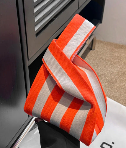 Striped Knit Tote - Orange/White
