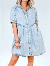 Maternity Puff Sleeve Denim Dress