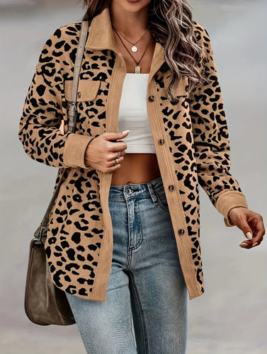 Leopard Drop Shoulder Corduroy Jacket