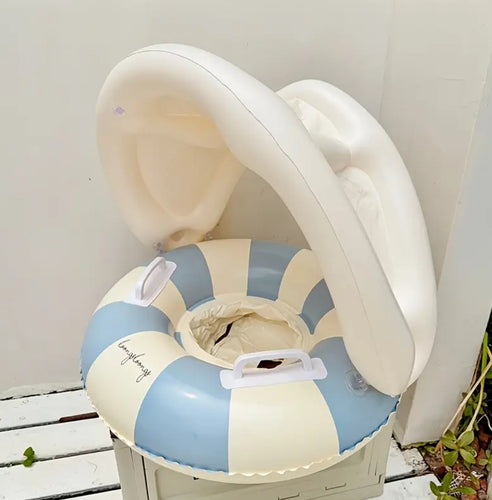 Blue & White Striped Baby Float with Canopy
