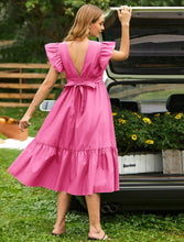 Maternity Pink Sleeve Ruffle Bow Dress