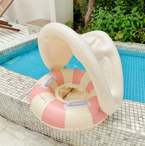 Pink & White Striped Baby Float with Canopy