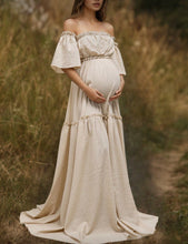 Oatmeal Off Shoulder Maternity Maxi Dress