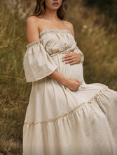 Oatmeal Off Shoulder Maternity Maxi Dress