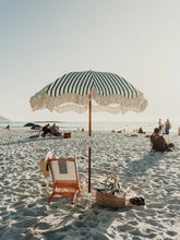 Forest Green & White Striped Fringe Premium Umbrella