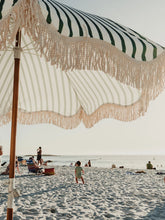 Forest Green & White Striped Fringe Premium Umbrella