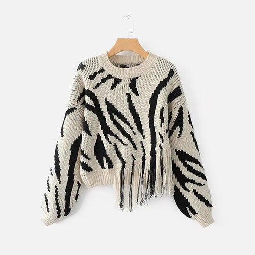 Striped Drop Sleeve Fringe Cardigan - Black