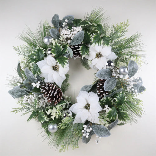69CM WHITE POINSETTIA WREATH