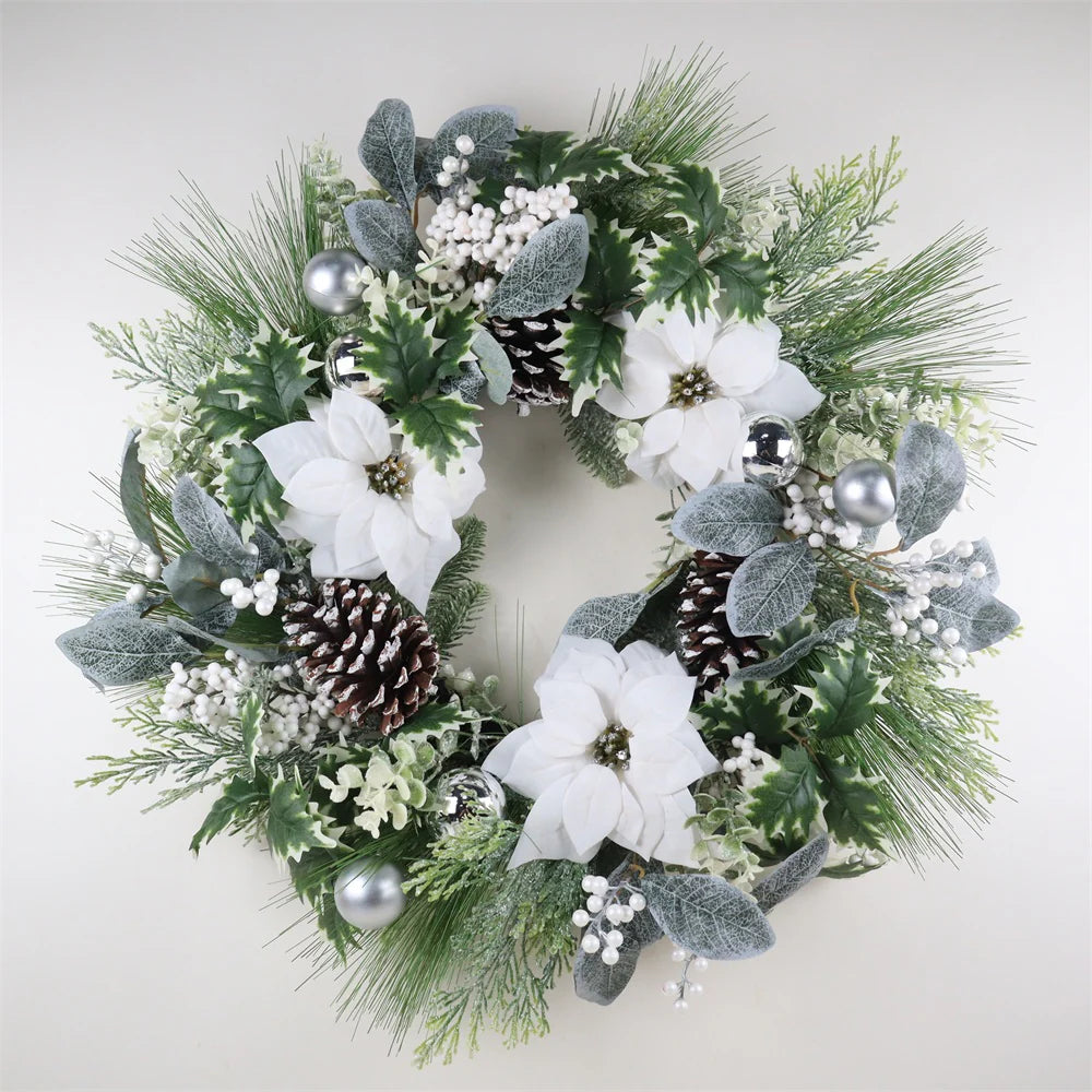 69CM WHITE POINSETTIA WREATH