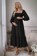 Shirred Ruffle Hem Maxi Dress - Black