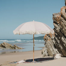 Pink & White Striped Fringe Premium Umbrella
