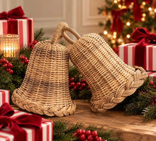 Set of 2 Wicker Christmas Bells with Red Velvet Bow
