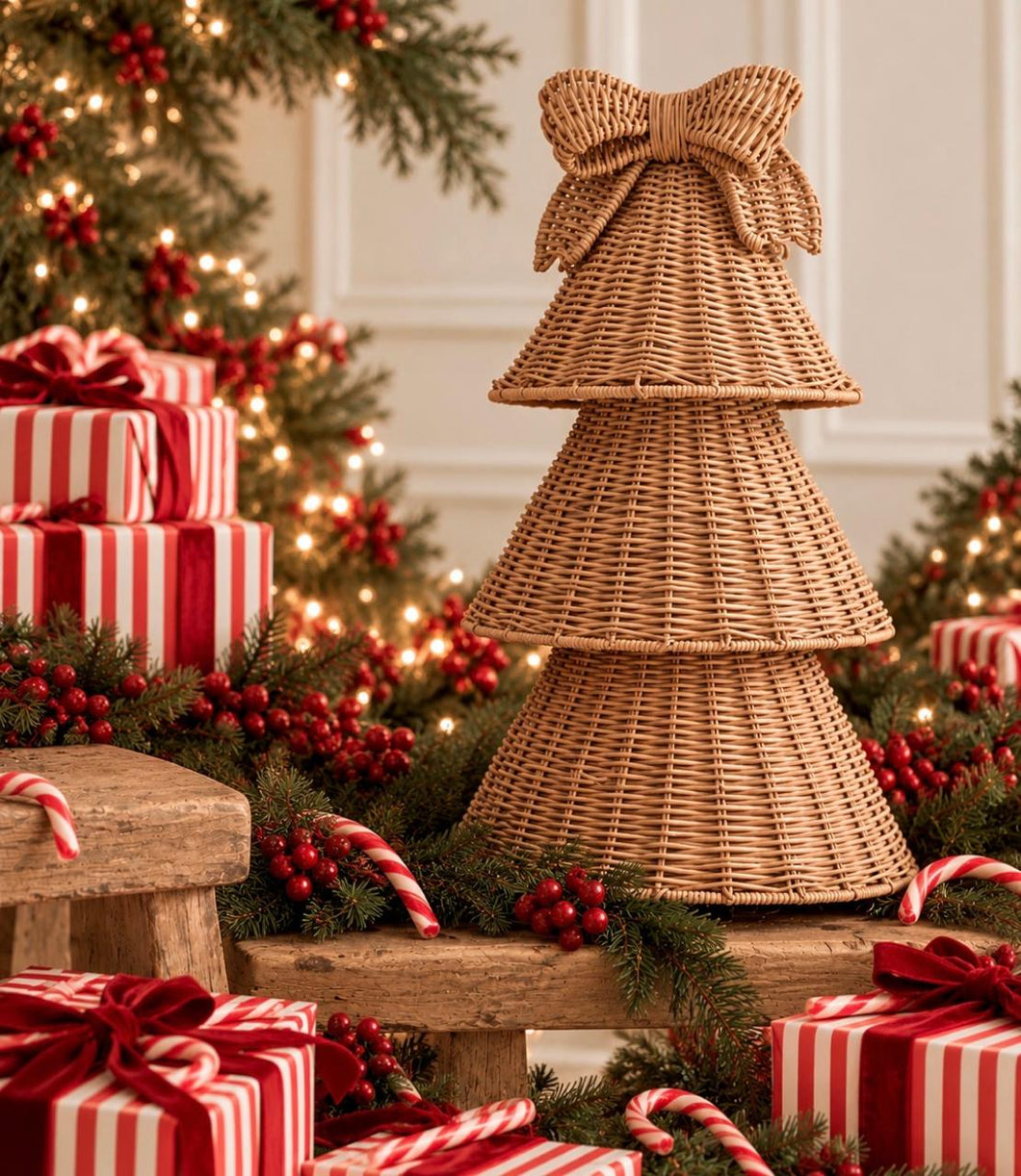 Wicker Christmas Tree with Bow