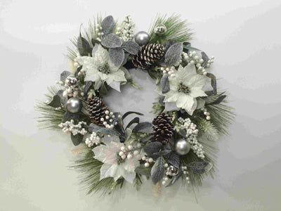 69CM WHITE POINSETTIA WREATH