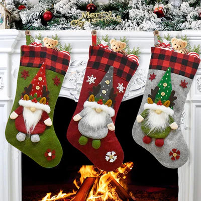 S/3 SANTA STOCKINGS