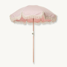 Pink & White Striped Fringe Premium Umbrella