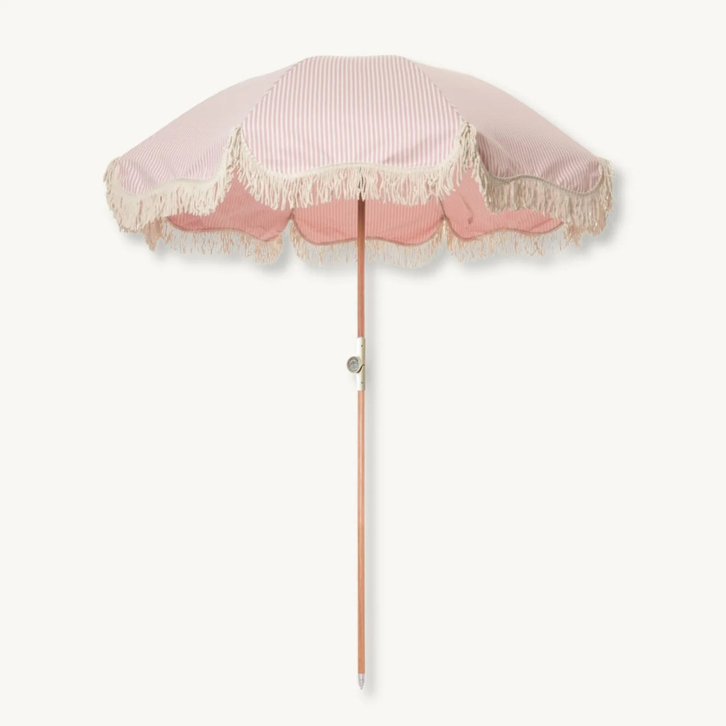Pink & White Striped Fringe Premium Umbrella