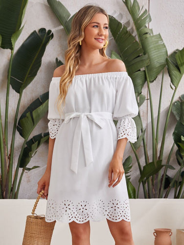 White Off The Shoulder Midi