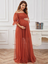 Off Shoulder Tulle Mesh Maternity Dress