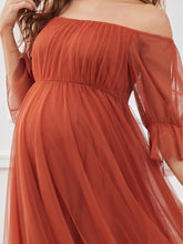 Off Shoulder Tulle Mesh Maternity Dress