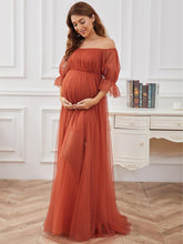 Off Shoulder Tulle Mesh Maternity Dress