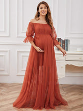 Off Shoulder Tulle Mesh Maternity Dress