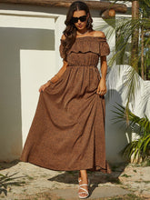 Off The Shoulder Leopard Print Ruffle Maxi
